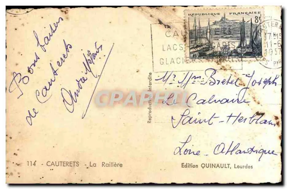 Cauterets — La Raillière — Edição QUINAULT, Lourdes - Verso