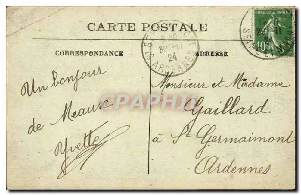 Meaux — Die Brücke über die Marne und die Mühlen — L'H. — Paris - Rückseite