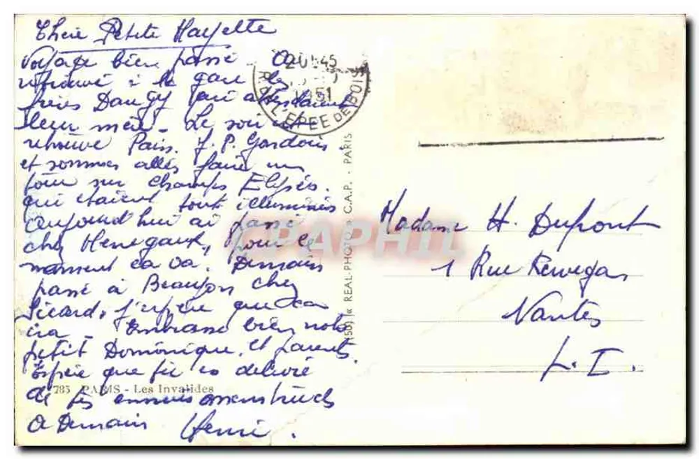 Les Invalides — Paris — editor C.A.P. n°785 - Verso