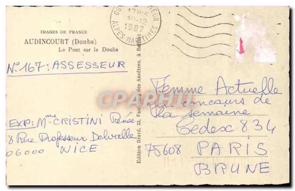 Ponte sobre o Doubs — Audincourt (Doubs) — Edição Rammon, N°167 - Verso