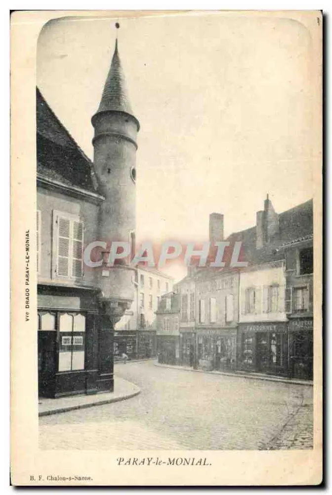 Paray-le-Monial — vista da torre e da rua — B. F. Chalon-saône - Frente