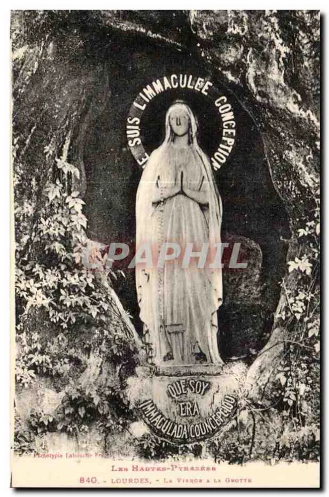 A Virgem na Gruta — Lourdes — Fototipia Lahnouille Frères, n° 840 - Frente