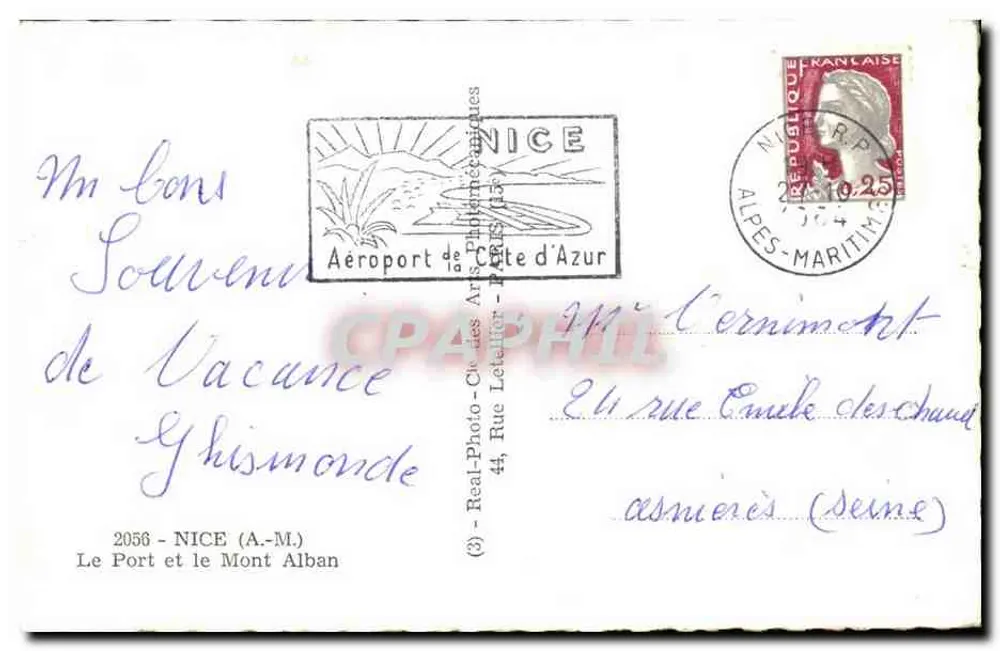 Le Port e o Mont Alban — Nice — editor Real-Photo-Cie des Arts Photographiques (2056) - Verso