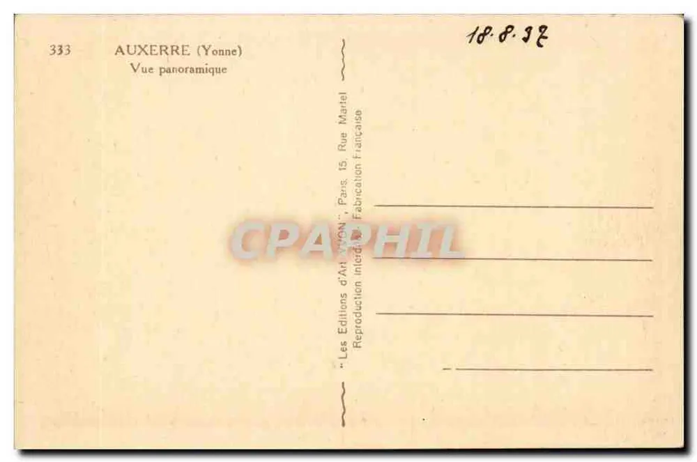Auxerre (Yonne) — Panoramablick — Les Éditions d'Art 'YONNE', Paris - Rückseite