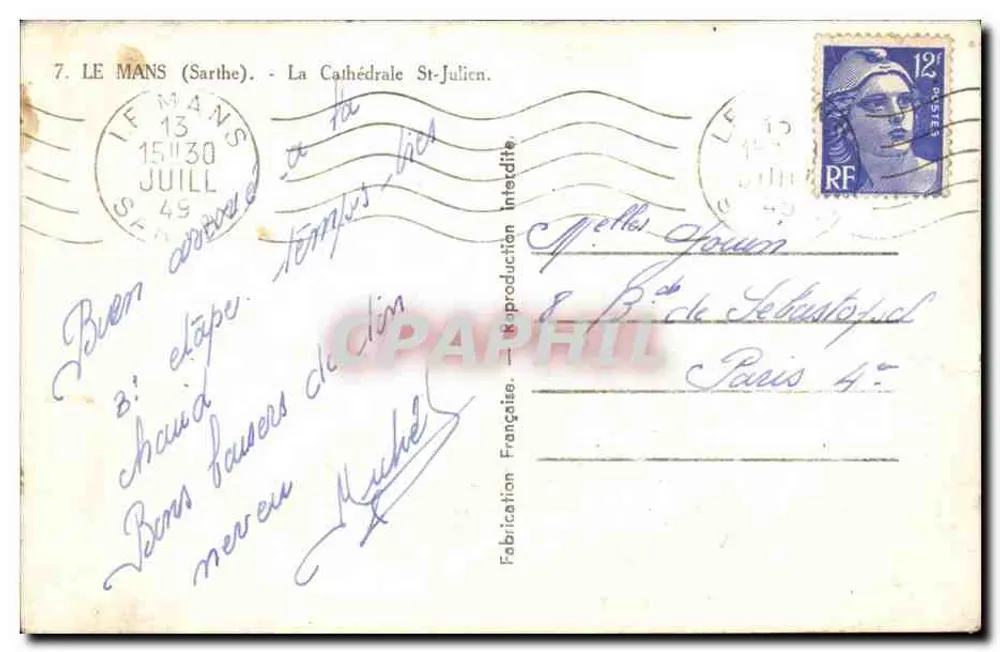 Le Mans (Sarthe) — A Catedral de São Julião — Editora Graphithe, n° 7 - Verso