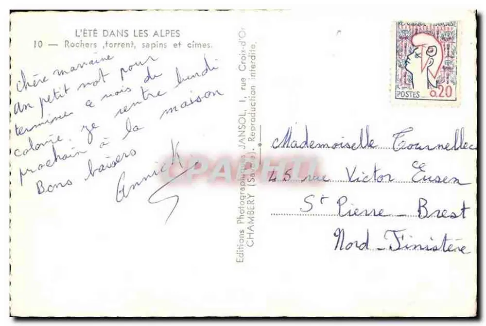 L'ÉTÉ DANS LES ALPES — 10 — Rochers, torrent, sapins et cimes — Éditions Photographiques JANSOL (Savoie) - Verso