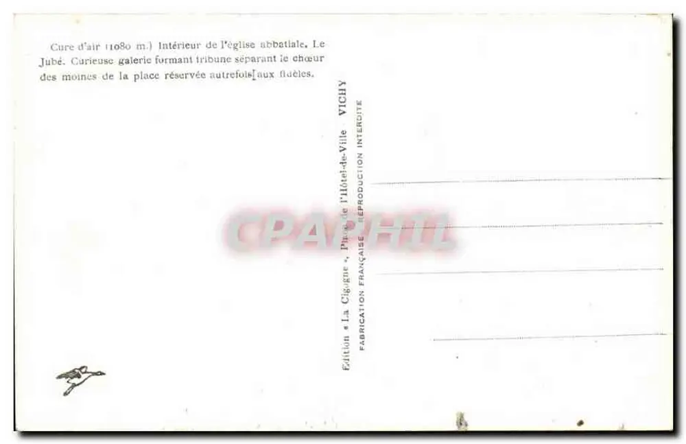 A Cigogne — Interior da Igreja Abbatial — Edição La Cigogne, Vichy - Verso