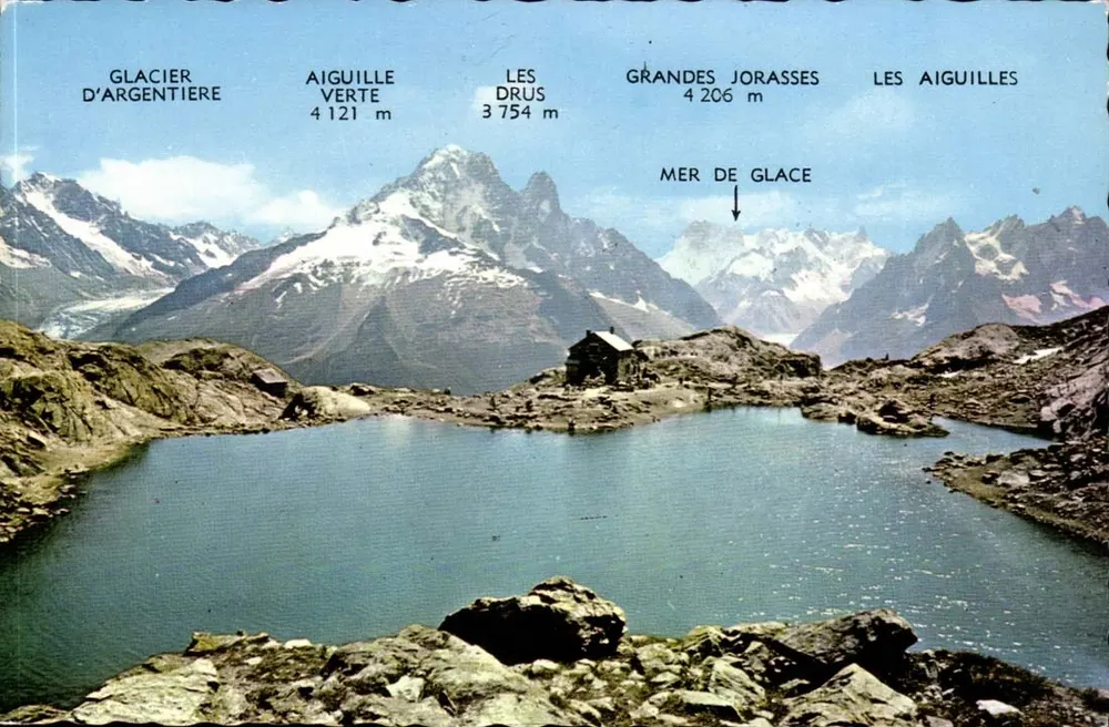 Vista das Alpes - Glacier d'Argentière, Aiguille Verte, Les Drus, Grandes Jorasses, Mer de Glace - Les Éditions J. C. Le ARO - n° E.15485 - Frente