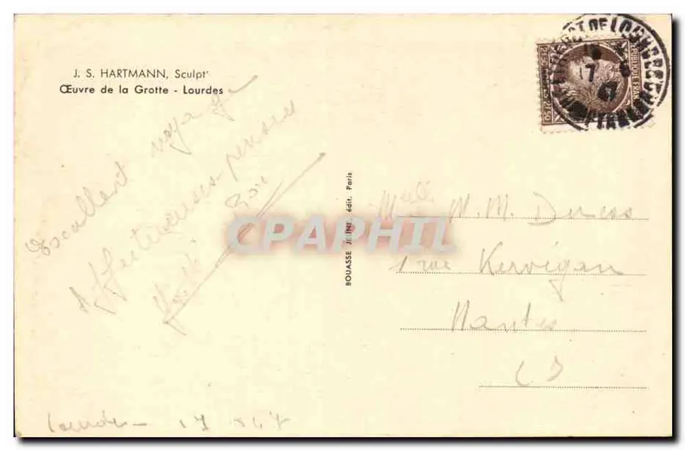 Santa Bernadette — estátua esculpida — J. S. Hartmann, Bouasse, Paris - Verso
