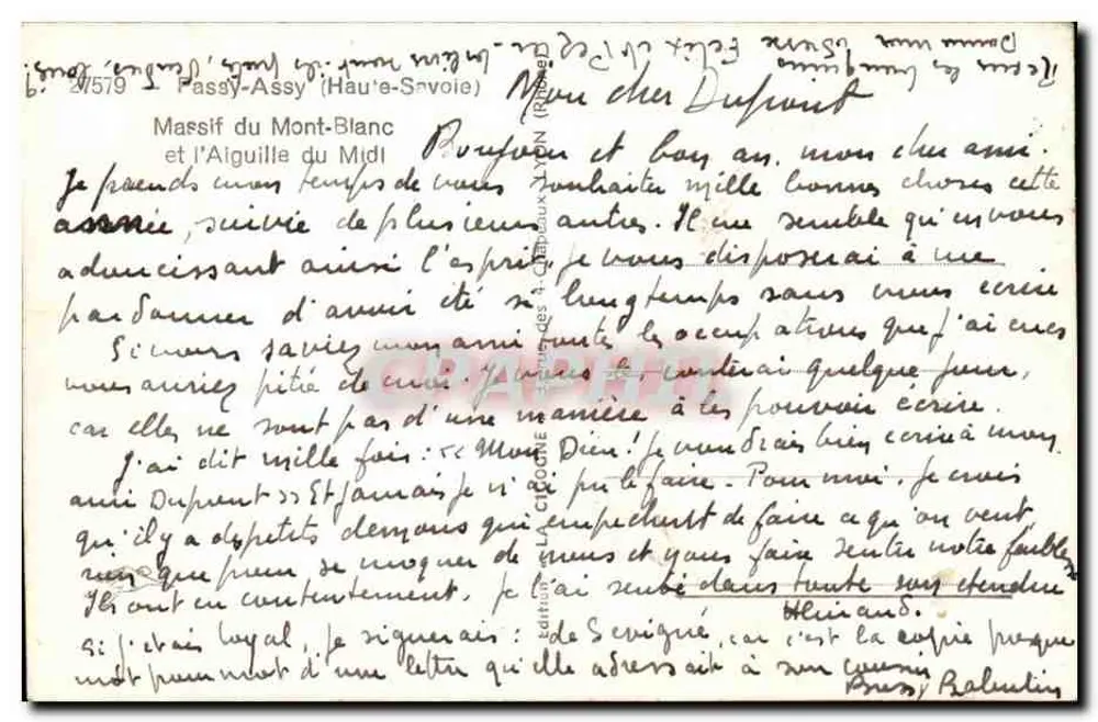 Massiv des Mont-Blanc und die Aiguille du Midi — Passy-Assy (Haute-Savoie) — Verlag: J. Chabaud, n° 24579 - Rückseite