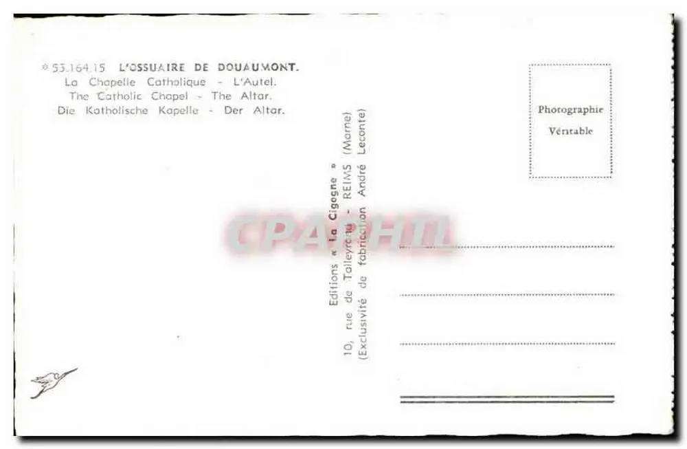 O ossuário de Douaumont — capela católica — editor La Cigogne, série 53.164.15 - Verso