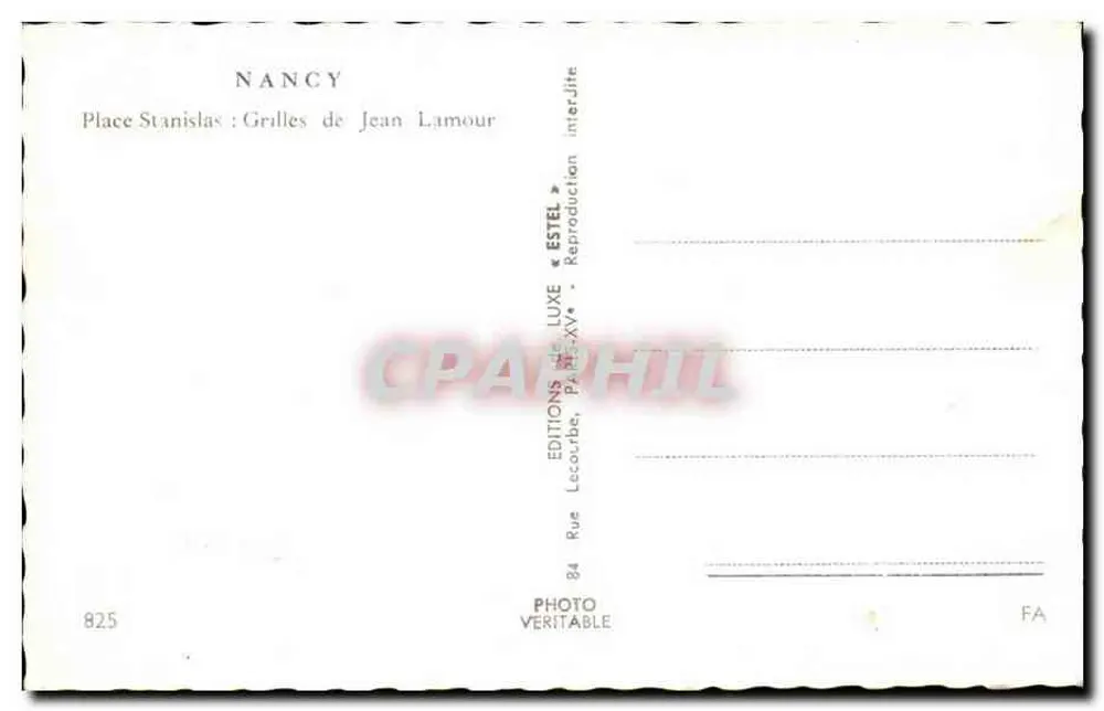 Nancy — Place Stanislas : Grades de Jean Lamour — Estel - Verso