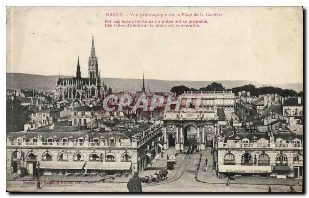 NANCY — Panoramablick auf die Place de la Carrière — Maison des Magasins Gourmands - Vorderseite