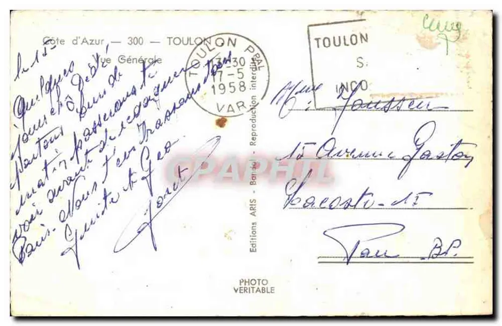 Vista de Toulon — Porto e cidade — Edições ARIS n°300 - Verso