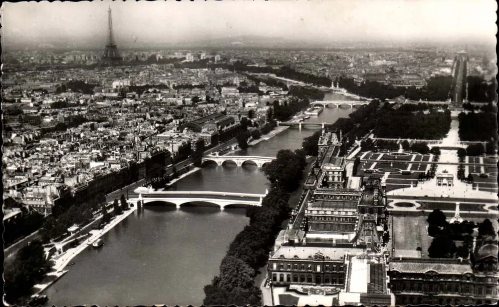 Vista aérea de Paris — Torre Eiffel, Tuileries, Concorde — Edições d'Art Guy, n°3505 - Frente