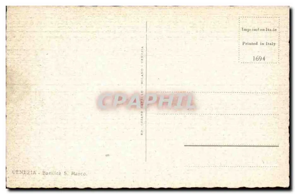 Venedig - Piazza San Marco — Basilika San Marco und Glockenturm — Verlag C. Cogato, Mailand - Rückseite