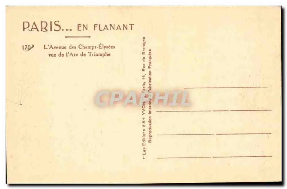 Paris — L'Avenue des Champs-Élysées vue de l'Arc de Triomphe — Les Éditions d'A.-I. Yvon, Paris - Verso