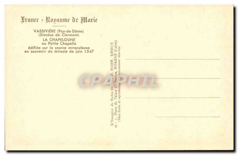 Vassiviére — Kapelle oder Kleine Kapelle — Verlag Vassiviére (Puy-de-Dôme) - Rückseite