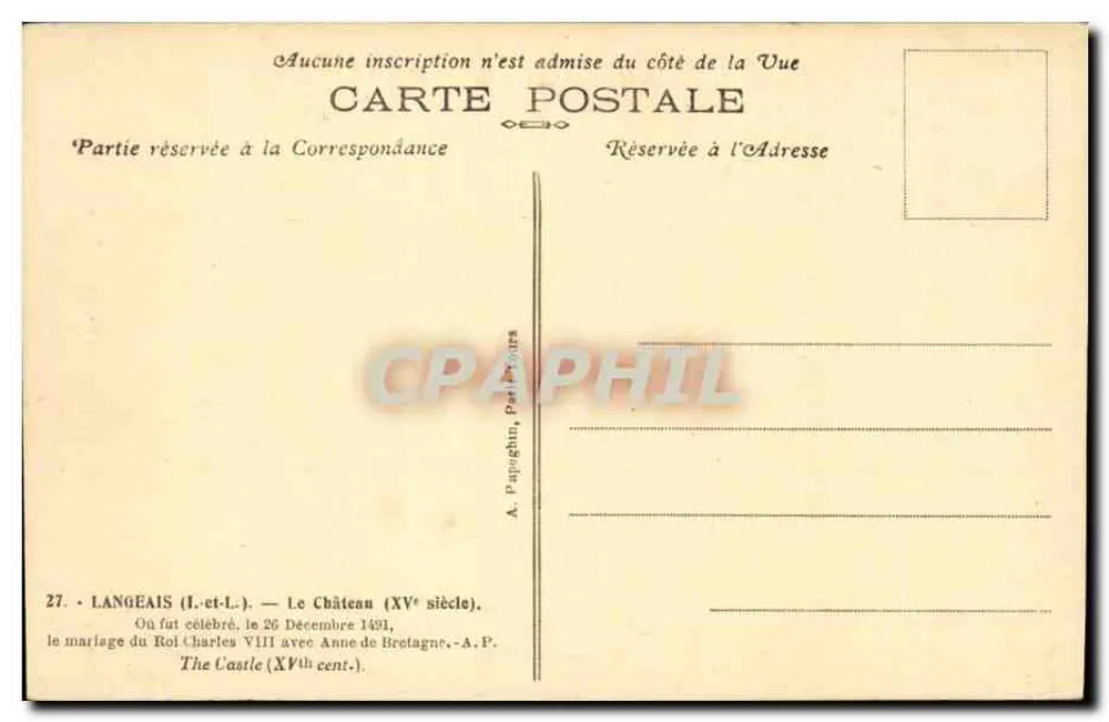 Castelo de Langeais — Século XV — A. Papaghin, Paris - Verso