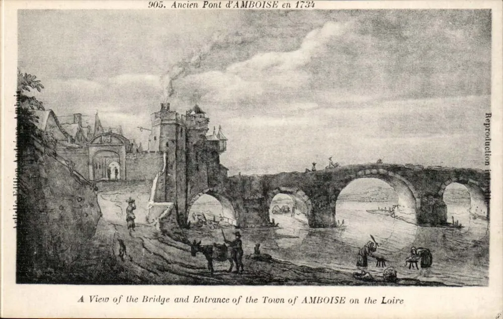 Alter Brücke von AMBOISE im Jahr 1734 — Reproduktion — André Boucher, Verlag in Paris (T.-et-L.) - Vorderseite