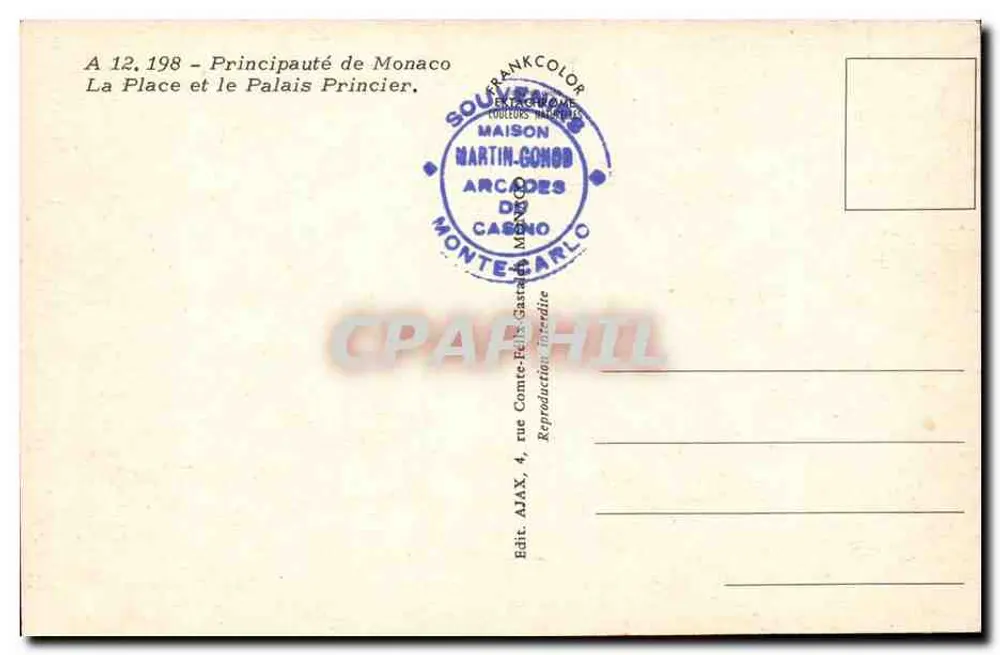 Die Place und das Prinzenpalast — Fürstentum Monaco — Verlag Martin-Gonod - Rückseite