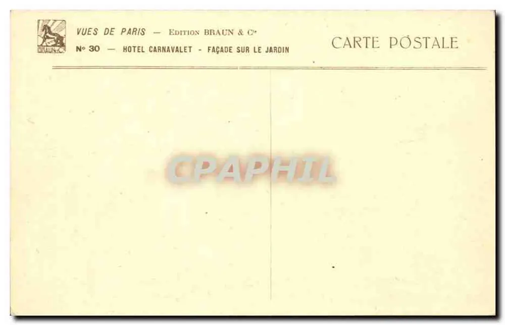 Hotel Carnavalet — facciata sul giardino — Edizione Braun & Cie, n°30 - Verso