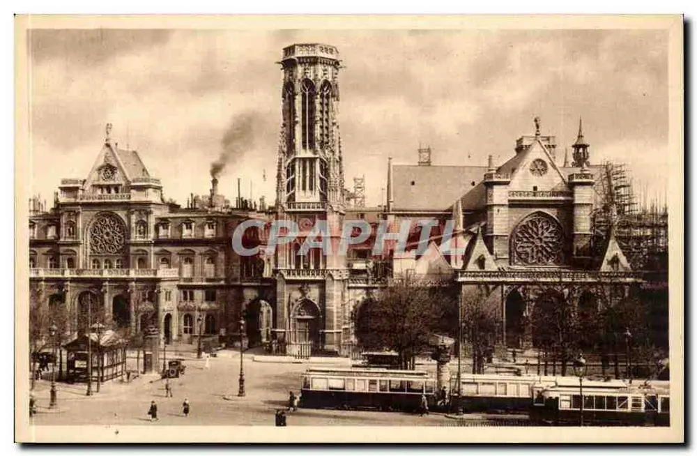 Saint-Germain-l'Auxerrois — vista da catedral em obras — Edição Braun & Cie, N° 35 - Frente