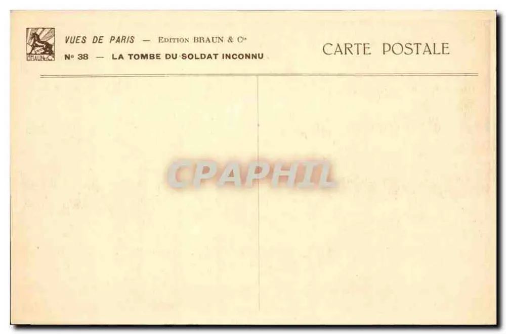 Tumba do Soldado Desconhecido — Paris — Edição Braun & C°, N° 38 - Verso