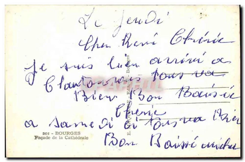 Fachada da Catedral — Bourges — Editor E. Maquignaz, n° 201 - Verso