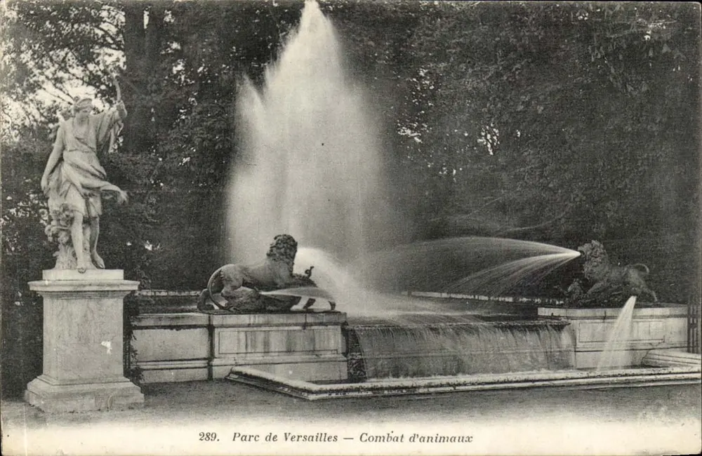 Park Versaille — Bitwa zwierząt — Héliotypie A. Bourdier, nr 289 - Awers