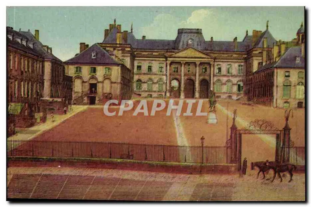 Lunéville - O Castelo — vista da praça de honra com estátua e portão — cie das Artes Fotomecânicas, Paris - Frente