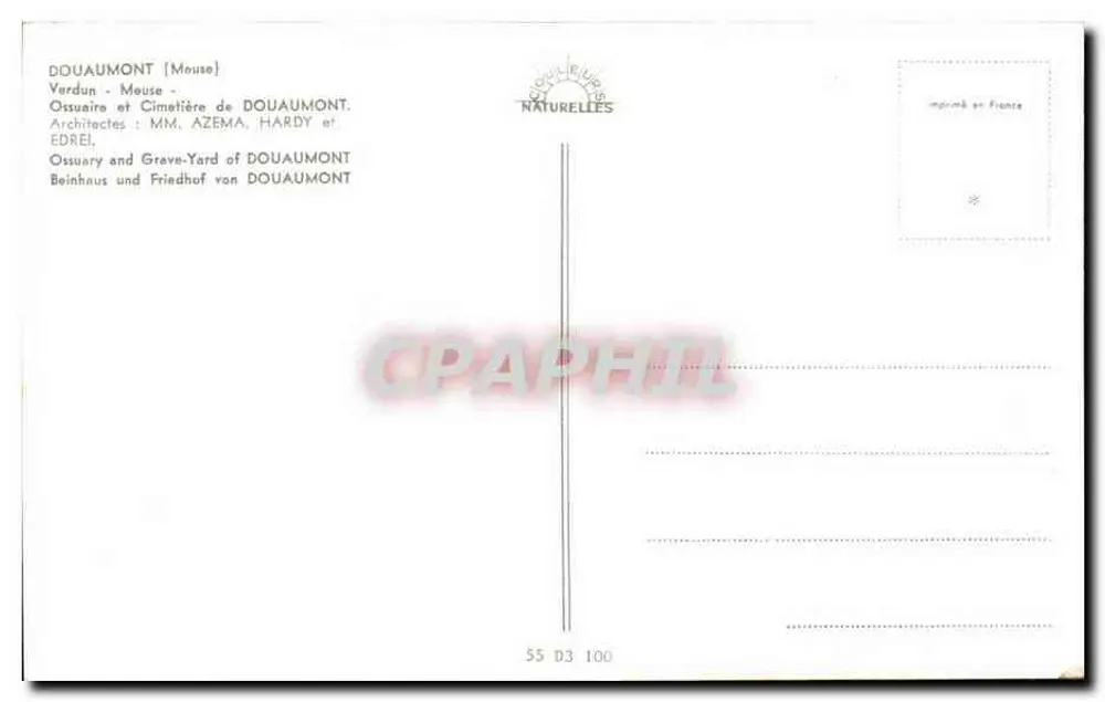 Douaumont — Ossuário e Cemitério — Editora: Clov'Europe Naturelles, n° 55 D3 100 - Verso