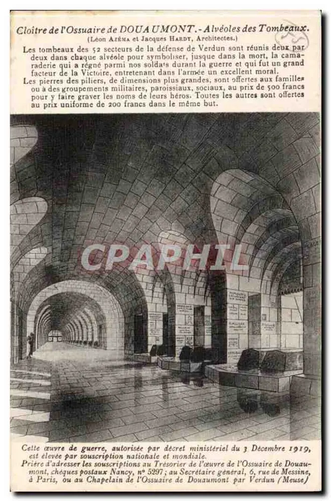 Cloître de l'Ossuaire de Douaumont — Alvéoles des Tombeaux — Léon Azéma y Jacques Hardt, Arquitectos - Anverso