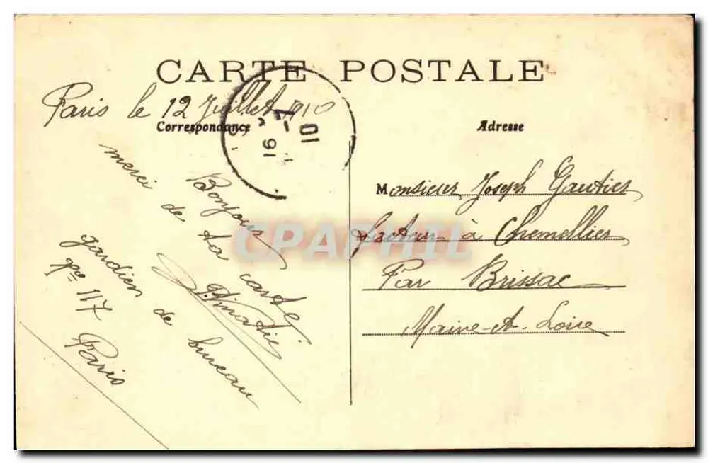 Paris (8e) — Avenida dos Campos Elísios — J.H. n°177 - Verso