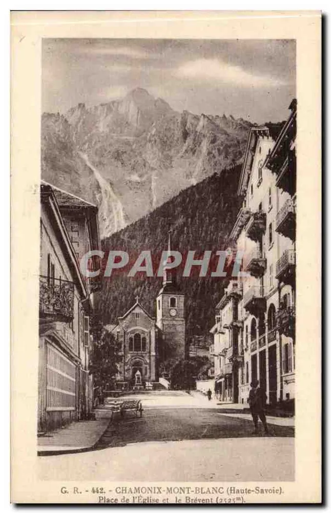 Chamonix-Mont-Blanc — Place de l'Église und der Brévent (2525m) — G. R. n° 442 - Vorderseite