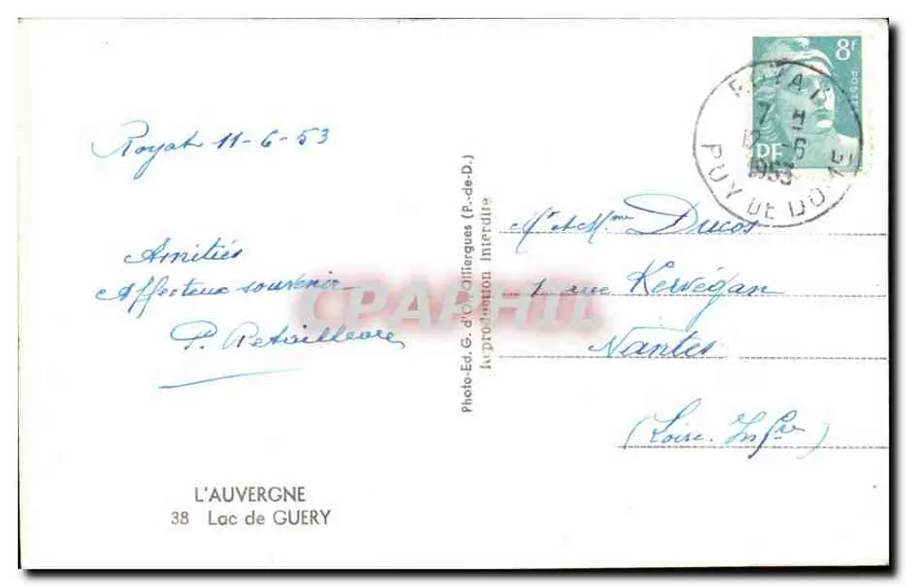 Lago de Guéry — Auvergne — Foto-Ed. G. d'Olierques (P.-de-D.) - Verso