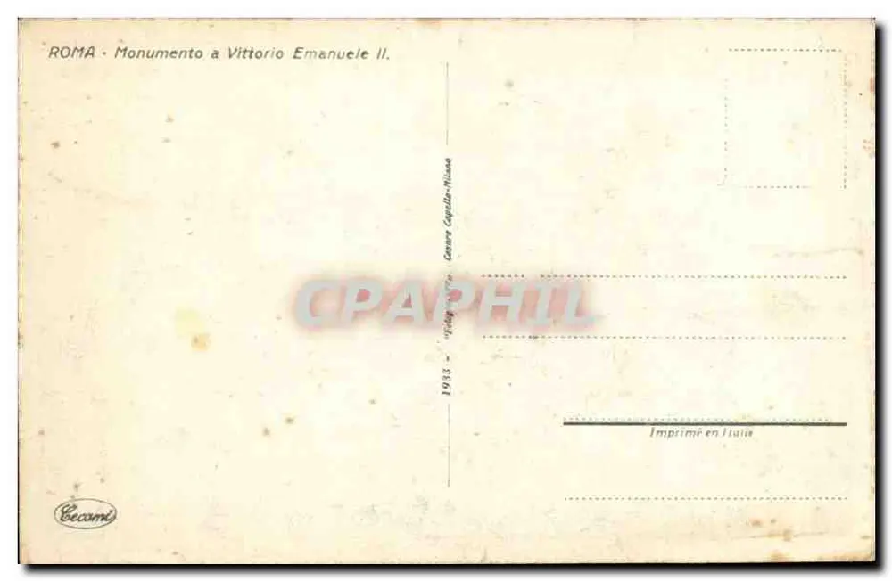 Denkmal für Vittorio Emanuele II — Rom — Verlag Cecamò, Seriennummer 1933 - Rückseite