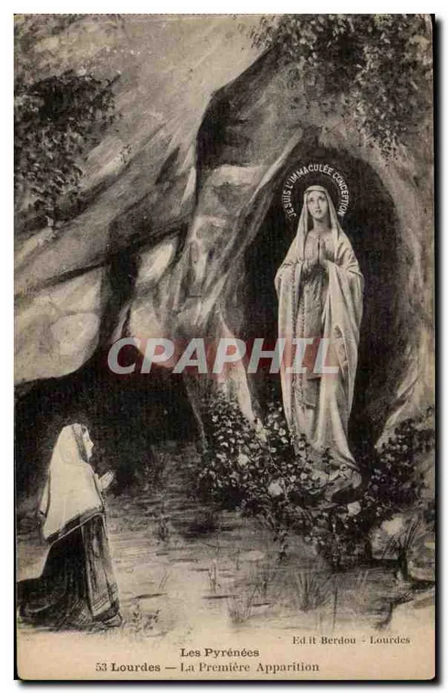 Os Pirineus — A Primeira Aparição — Ed. it Berdou - Lourdes - Frente