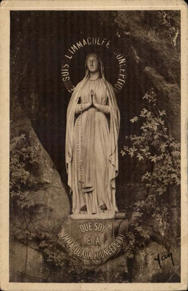 Estátua da Virgem Imaculada Conceição — Lourdes — Edição E. Quinault, n°58 - Frente