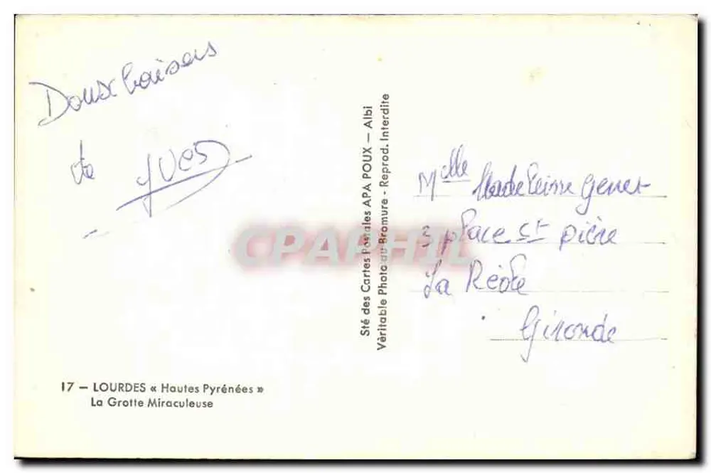 Lourdes — A Grotta Milagrosa — Série APA POUX — Albi - Verso