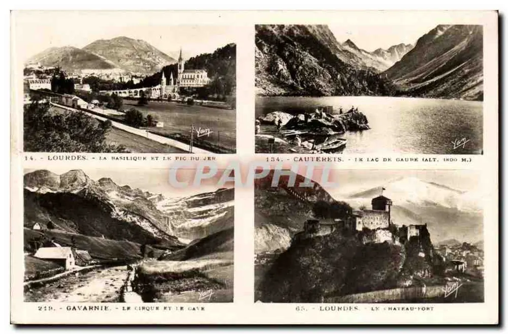 Lourdes - Die Basilika und der Pic du Jer — Cauterets - See Gaube (Höhe 1800 m.) — Gavarnie - Der Cirque und der Gave — Lourdes - Das Schloss — Ausgabe Lourdes - Vorderseite