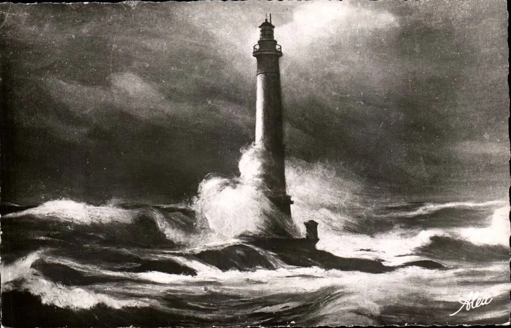 Leuchtturm bei Sturm — Um Cherbourg — Alex. Becquemin, Ed. Cherbourg - Vorderseite