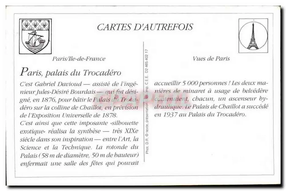 Paris — O Trocadéro — L.D. — Cartas de Outrora - Verso