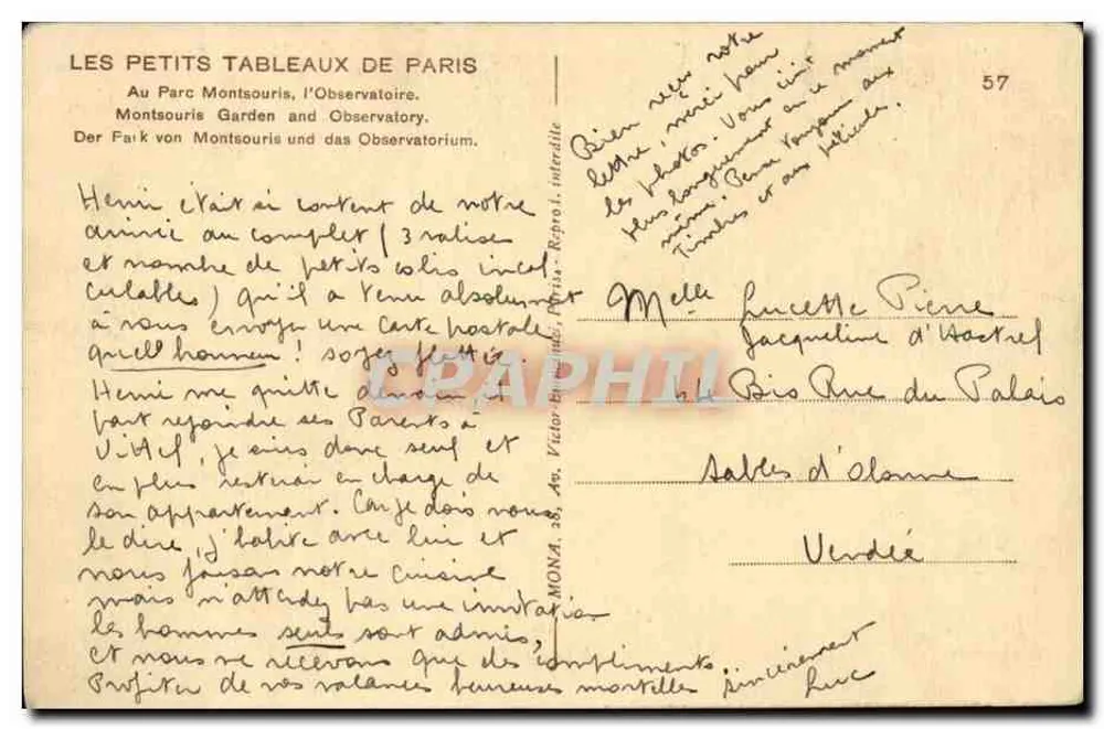 Parc Montsouris — Observatório — editor Mona, n°57 - Verso