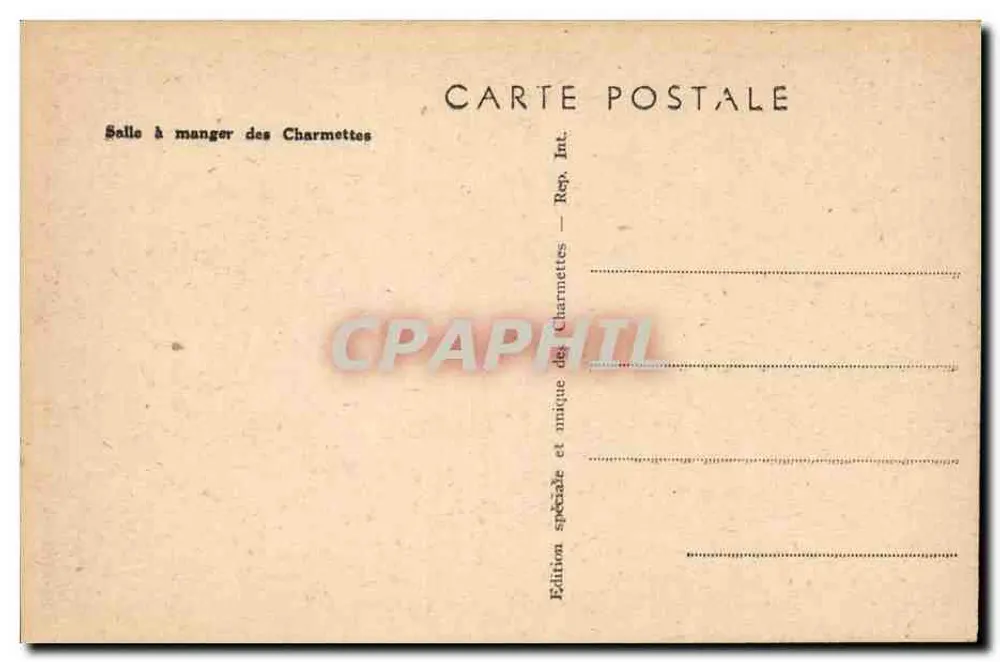 Sala de jantar das Charmettes — Edição especial e única das Charmettes - Verso