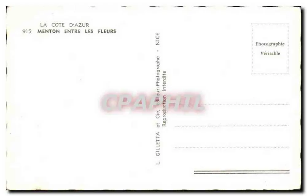 Menton — entre as flores — L. Gilletta, Nice, n° 915 - Verso