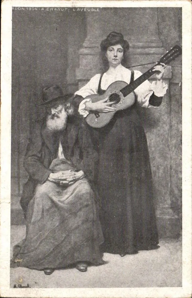 O cego — cena com mulher tocando violino — A. Chenut, 1904 - Frente