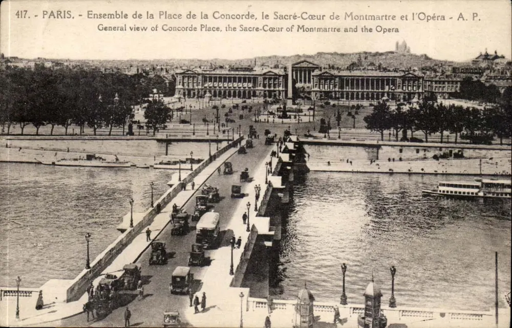 Paris — Panoramablick auf die Place de la Concorde, den Sacré-Cœur von Montmartre und das Opernhaus — A. P. n° 417 - Vorderseite