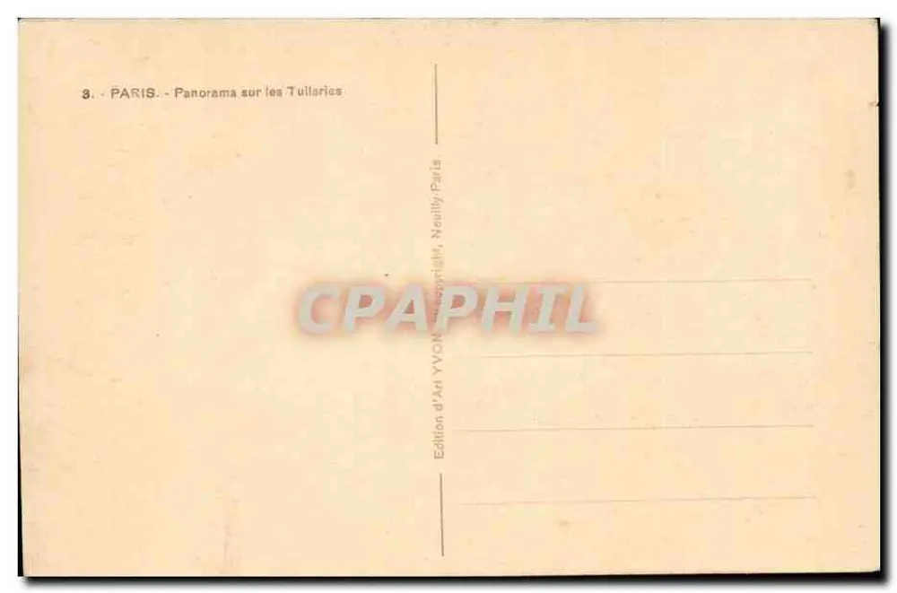 Paris - Panorama sobre as Tuileries — Edição de AN YVON, Neuilly-Paris - Verso
