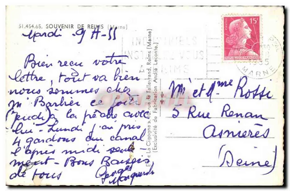 Reims — vista panorâmica com copo de champanhe — editor La Cigogne, n° 51.454.65 - Verso